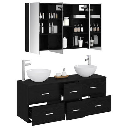 vidaXL Bathroom Furniture Set 4 pcs Black Oak 3