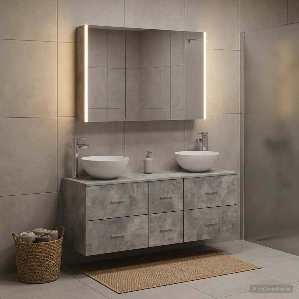 vidaXL Bathroom Furniture Set 4 pcs Concrete Grey 1