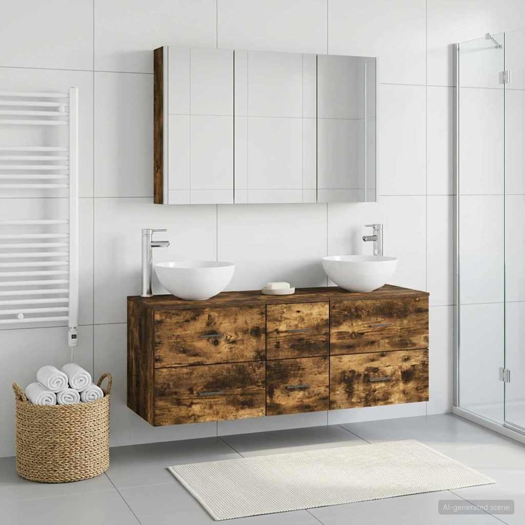 vidaXL Bathroom Furniture Set 4 pcs Smoked Oak 4