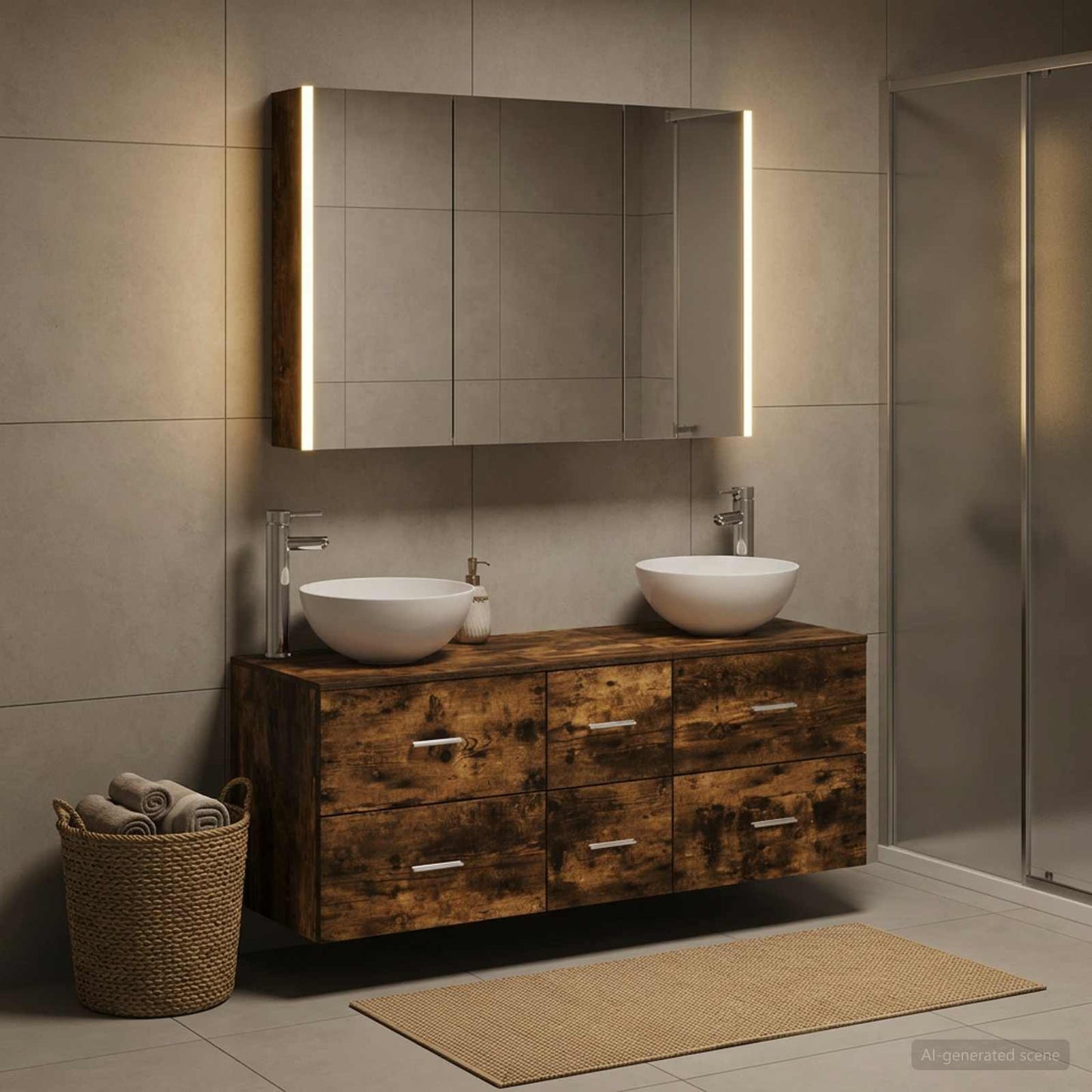 vidaXL Bathroom Furniture Set 4 pcs Smoked Oak 1