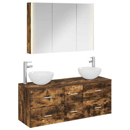 vidaXL Bathroom Furniture Set 4 pcs Smoked Oak 2