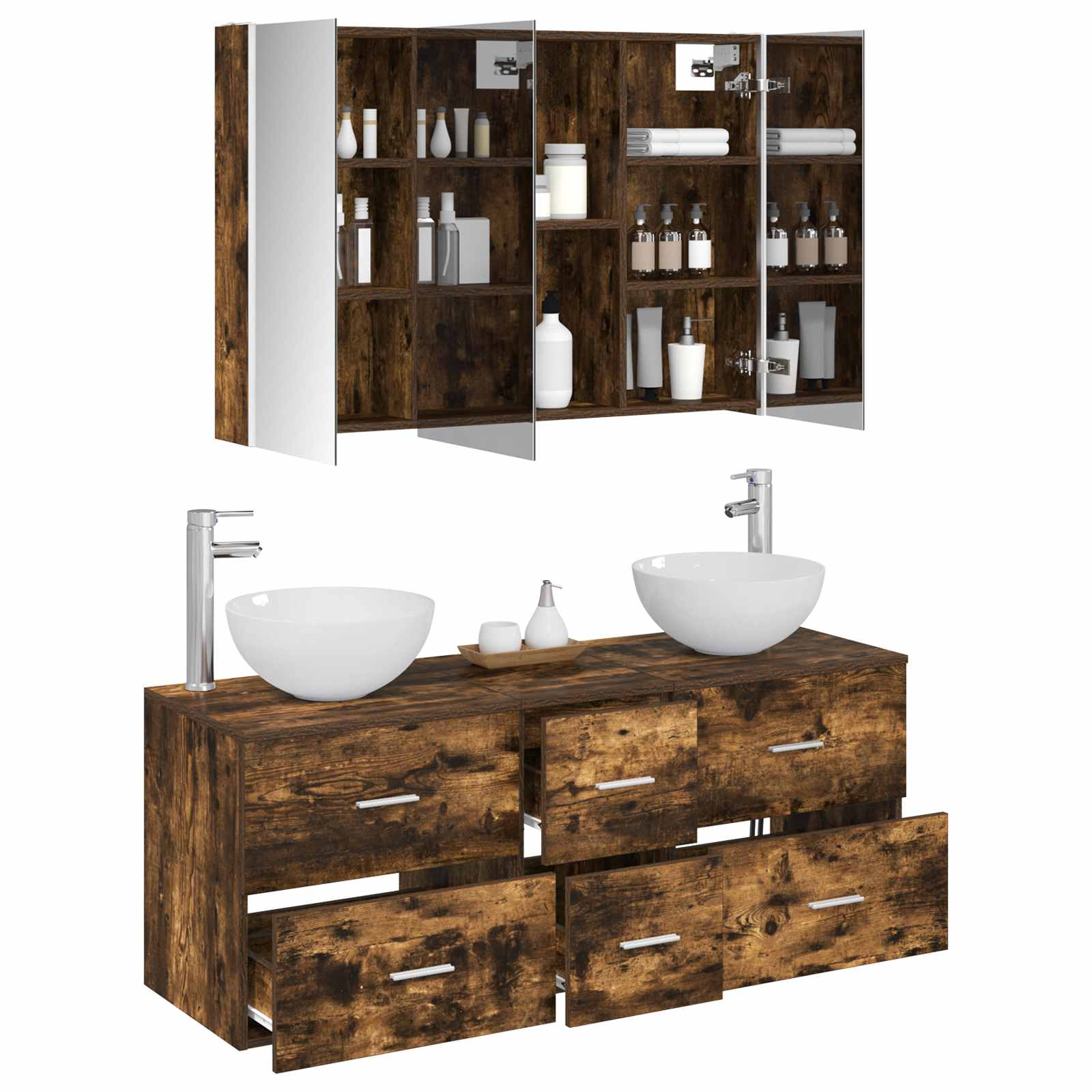 vidaXL Bathroom Furniture Set 4 pcs Smoked Oak 3