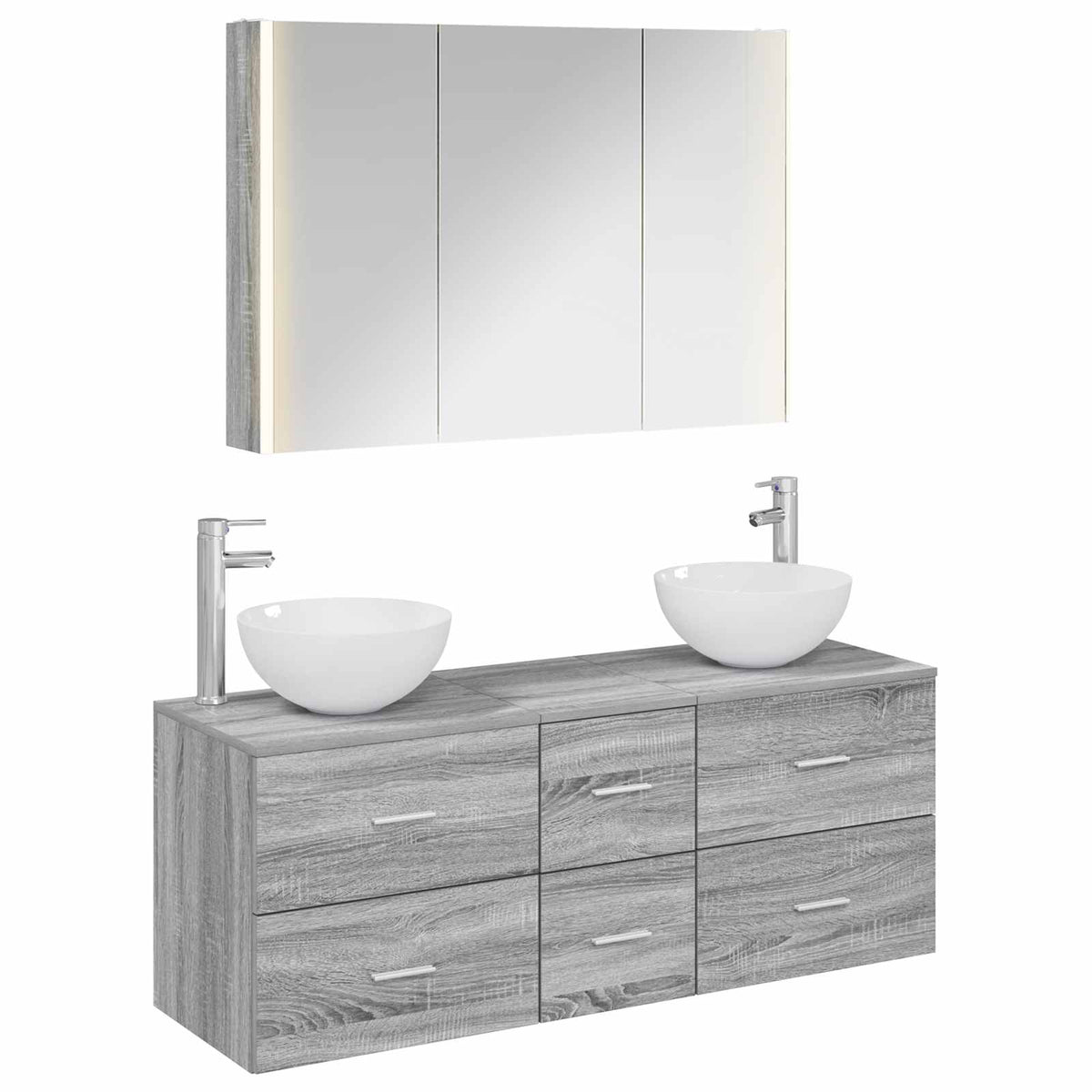 vidaXL Bathroom Furniture Set 4 pcs Grey Sonoma 2