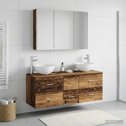 vidaXL Bathroom Furniture Set 4 pcs Old Wood Engineered Wood and Glass 1