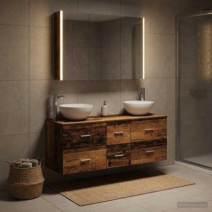 vidaXL Bathroom Furniture Set 4 pcs Old Wood Engineered Wood and Glass 4