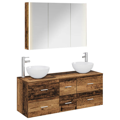 vidaXL Bathroom Furniture Set 4 pcs Old Wood Engineered Wood and Glass 2