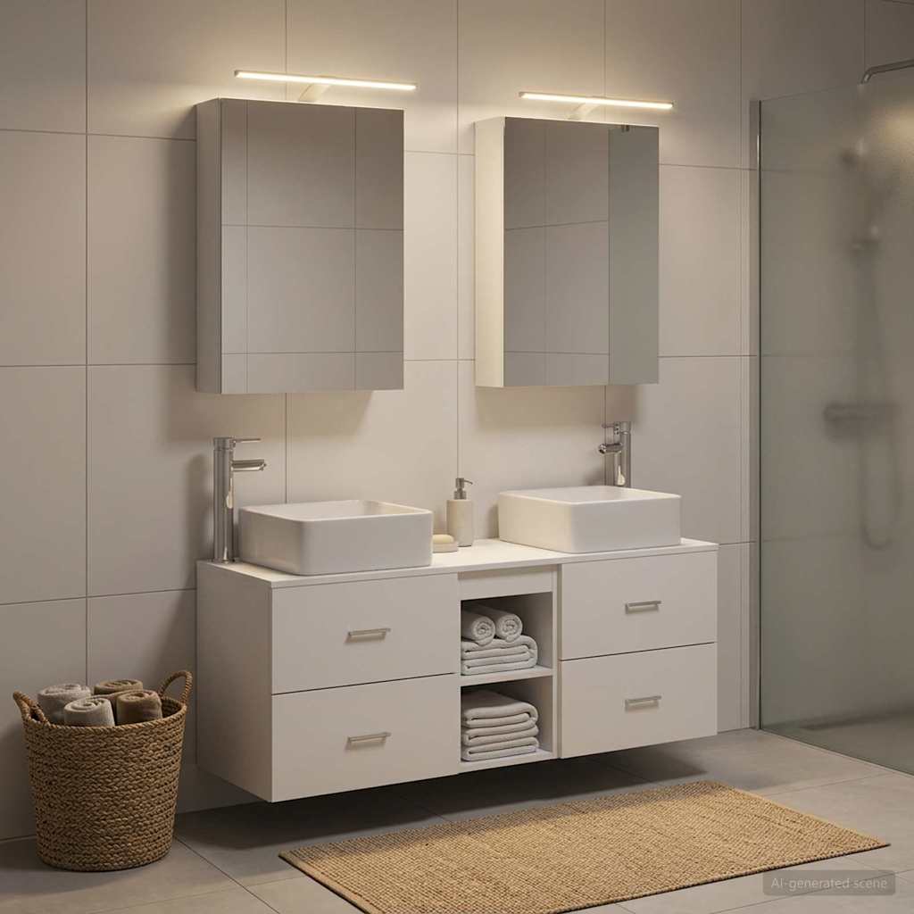 vidaXL Bathroom Furniture Set 5 pcs White Engineered Wood and Glass 4