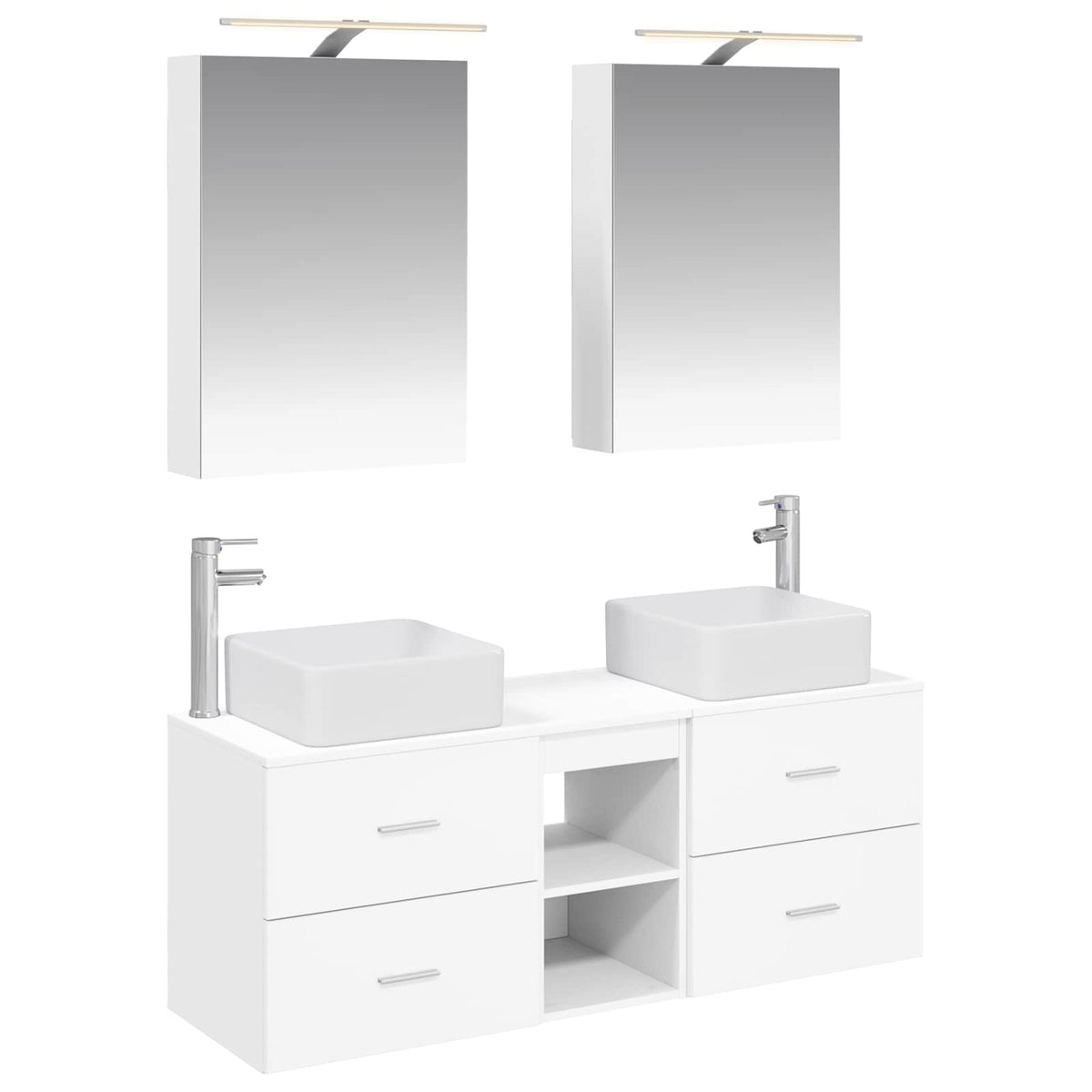 vidaXL Bathroom Furniture Set 5 pcs White Engineered Wood and Glass 2