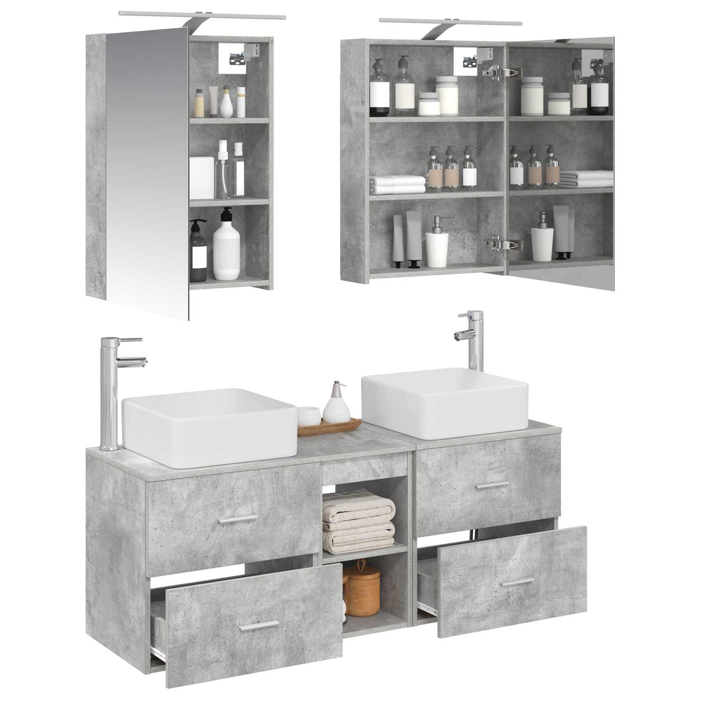 vidaXL Bathroom Furniture Set 5 pcs Concrete Grey 3