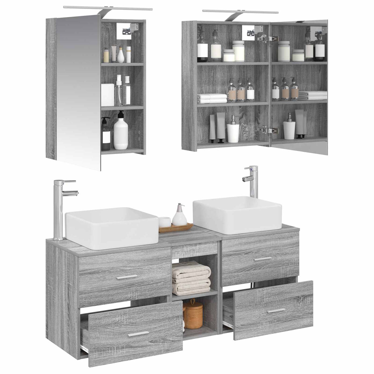 vidaXL Bathroom Furniture Set 5 pcs Grey Sonoma 3