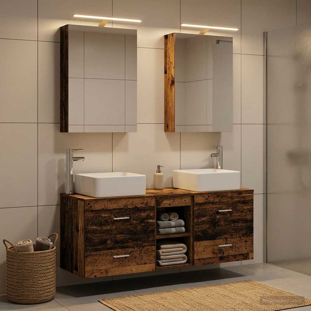 vidaXL Bathroom Furniture Set 5 pcs Old Wood Engineered Wood and Glass 4