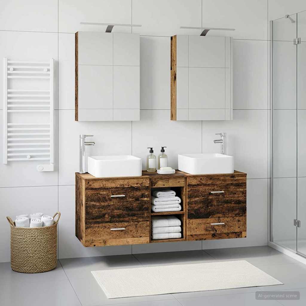 vidaXL Bathroom Furniture Set 5 pcs Old Wood Engineered Wood and Glass 1