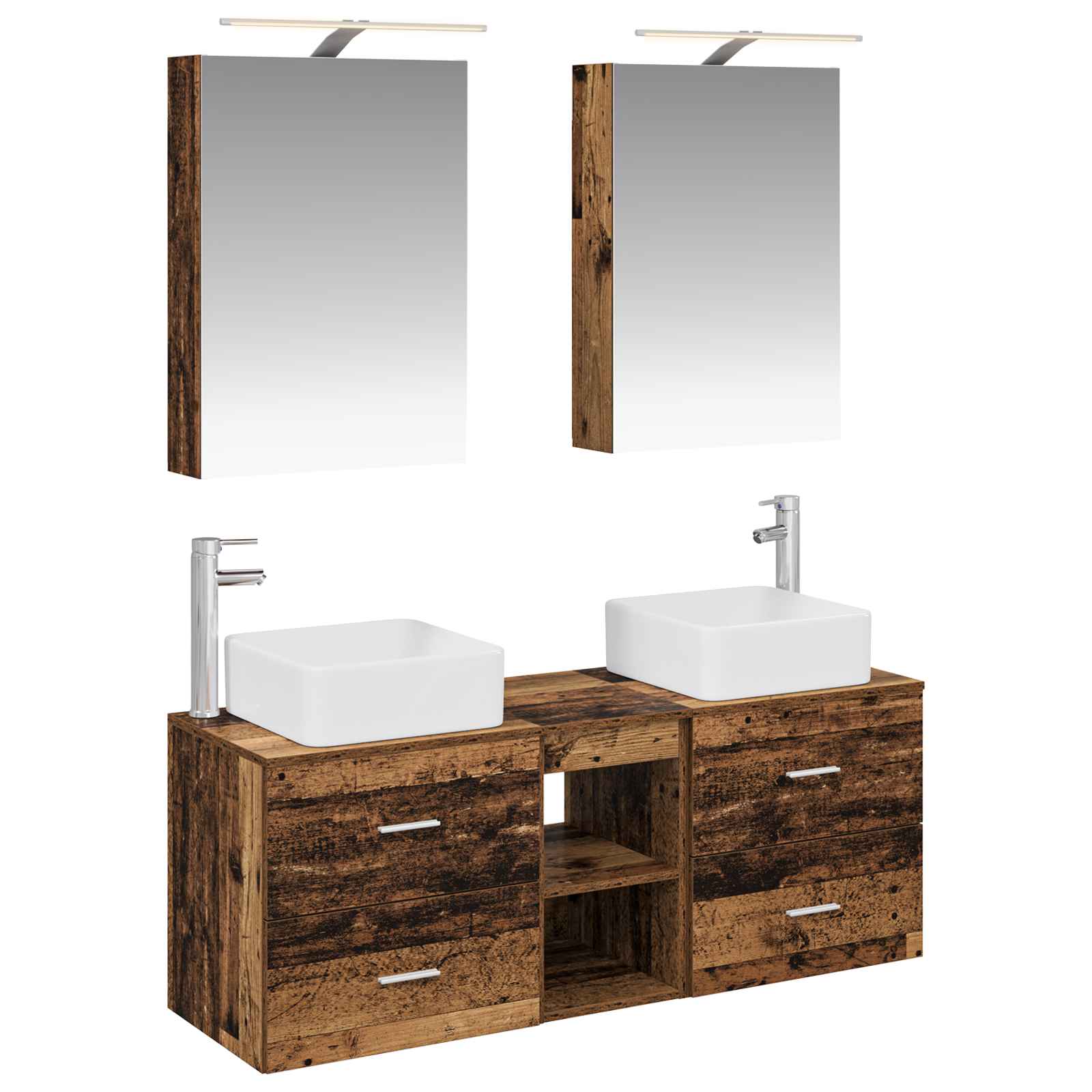 vidaXL Bathroom Furniture Set 5 pcs Old Wood Engineered Wood and Glass 2