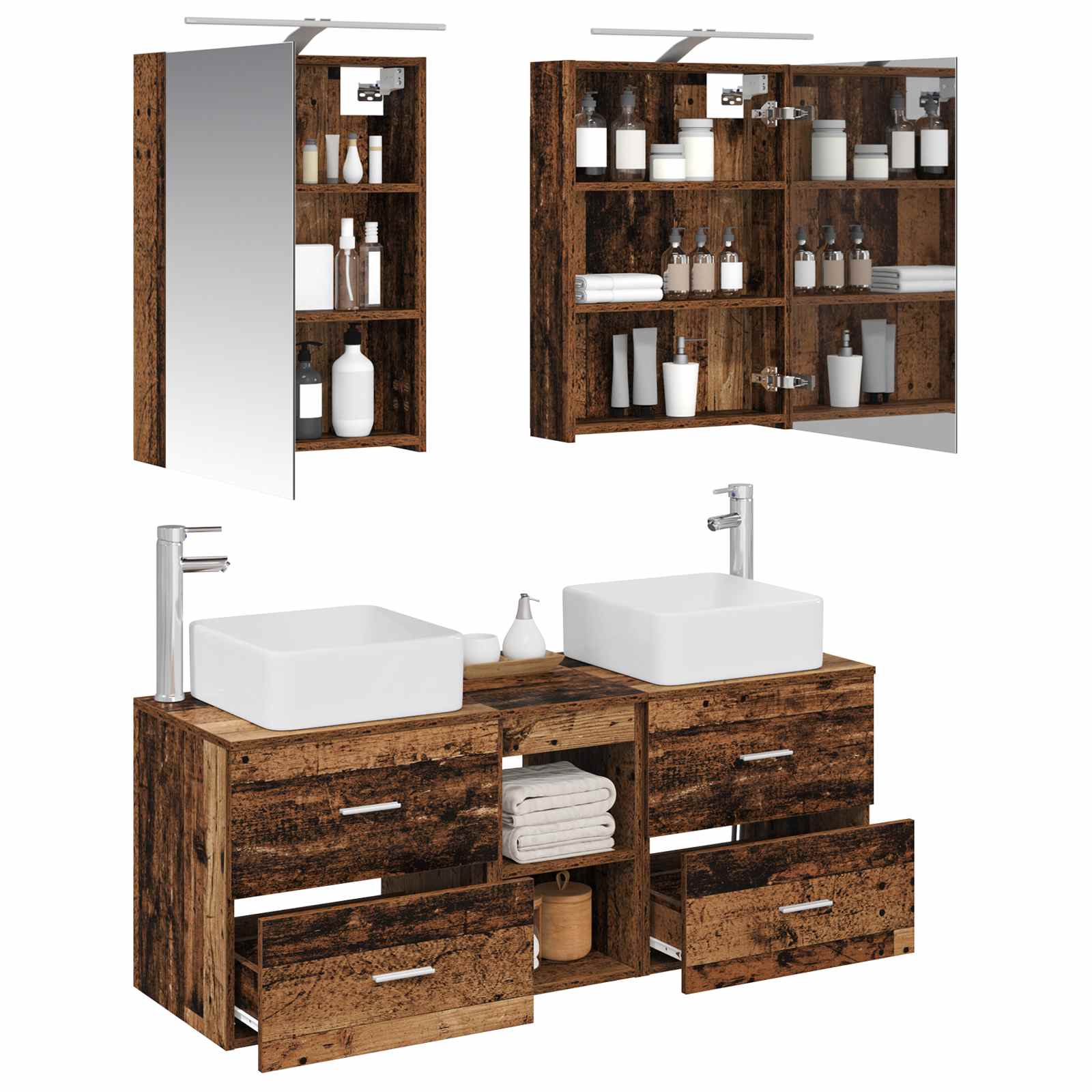 vidaXL Bathroom Furniture Set 5 pcs Old Wood Engineered Wood and Glass 3