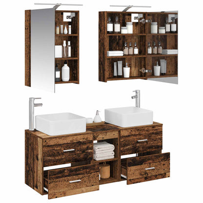 vidaXL Bathroom Furniture Set 5 pcs Old Wood Engineered Wood and Glass 3