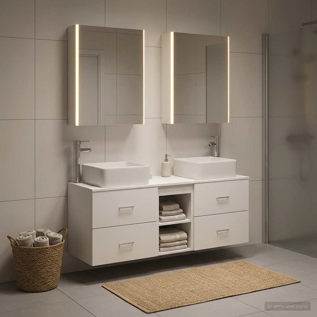 vidaXL Bathroom Furniture Set 5 pcs White Engineered Wood and Glass 1