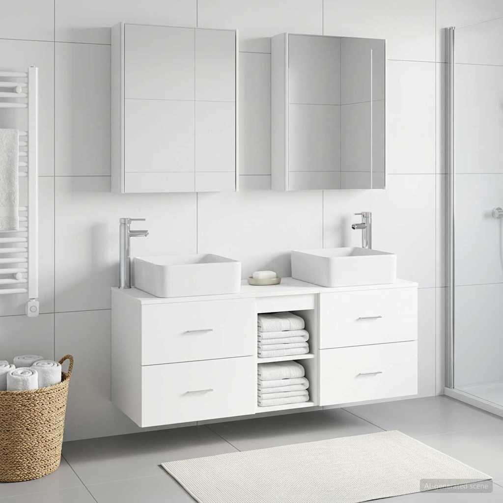 vidaXL Bathroom Furniture Set 5 pcs White Engineered Wood and Glass 4