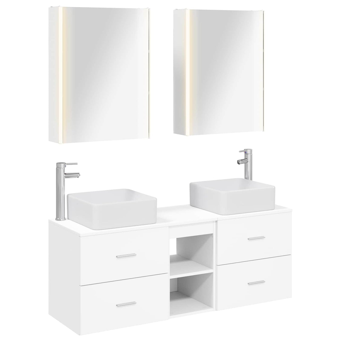 vidaXL Bathroom Furniture Set 5 pcs White Engineered Wood and Glass 2