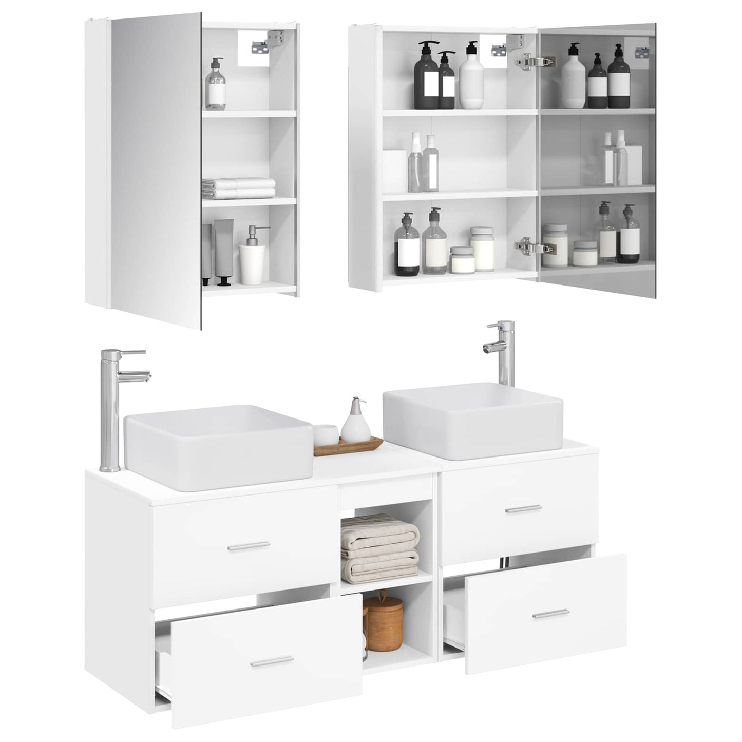 vidaXL Bathroom Furniture Set 5 pcs White Engineered Wood and Glass 3