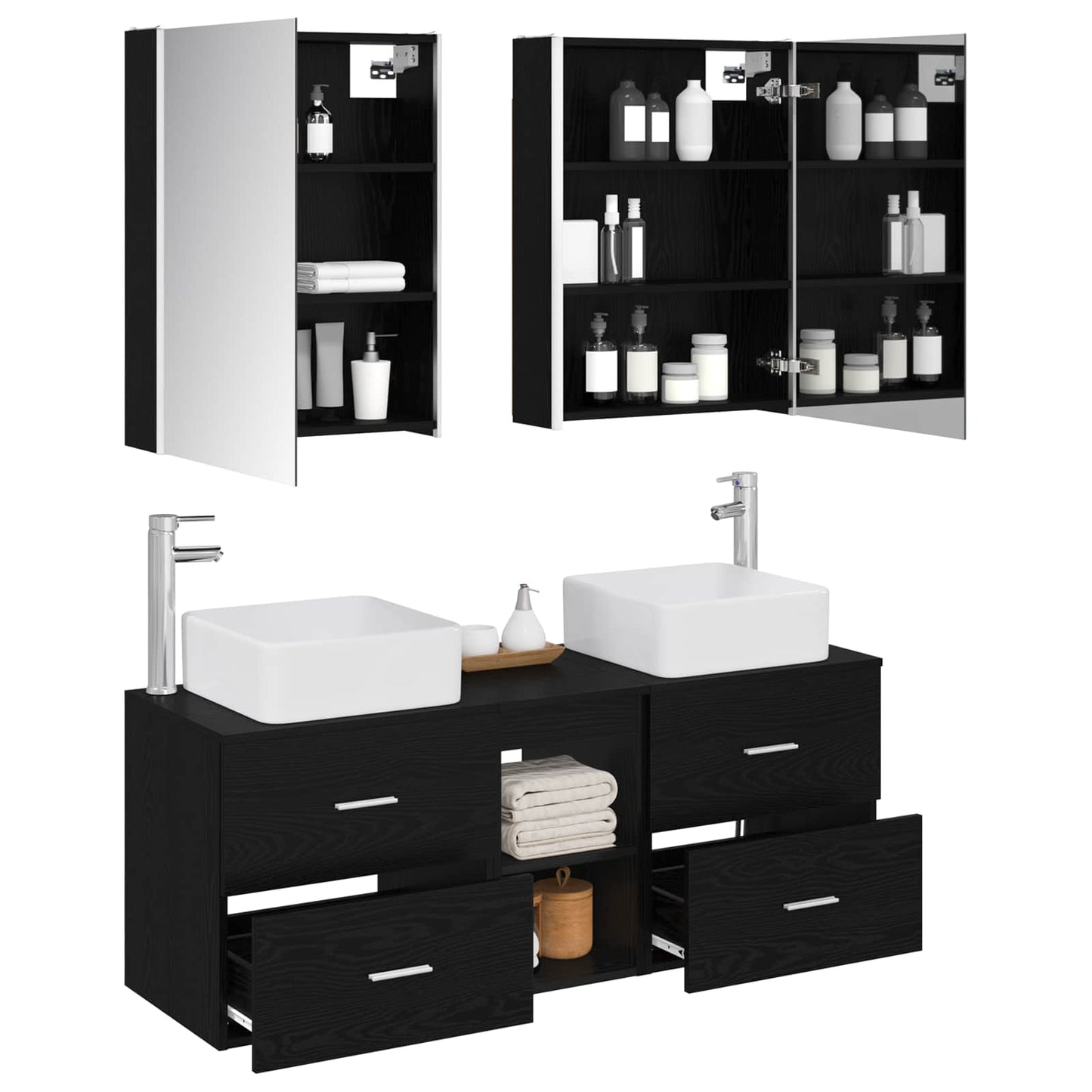 vidaXL Bathroom Furniture Set 5 pcs Black Oak 3