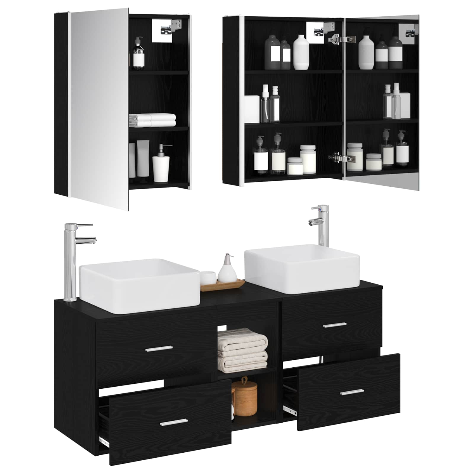 vidaXL Bathroom Furniture Set 5 pcs Black Oak 3