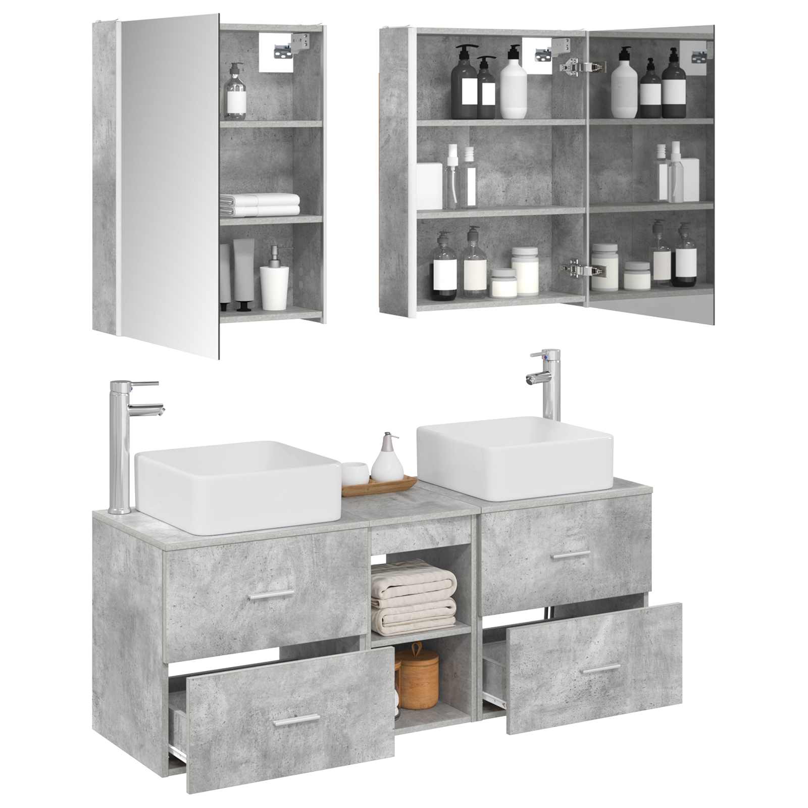 vidaXL Bathroom Furniture Set 5 pcs Concrete Grey 3