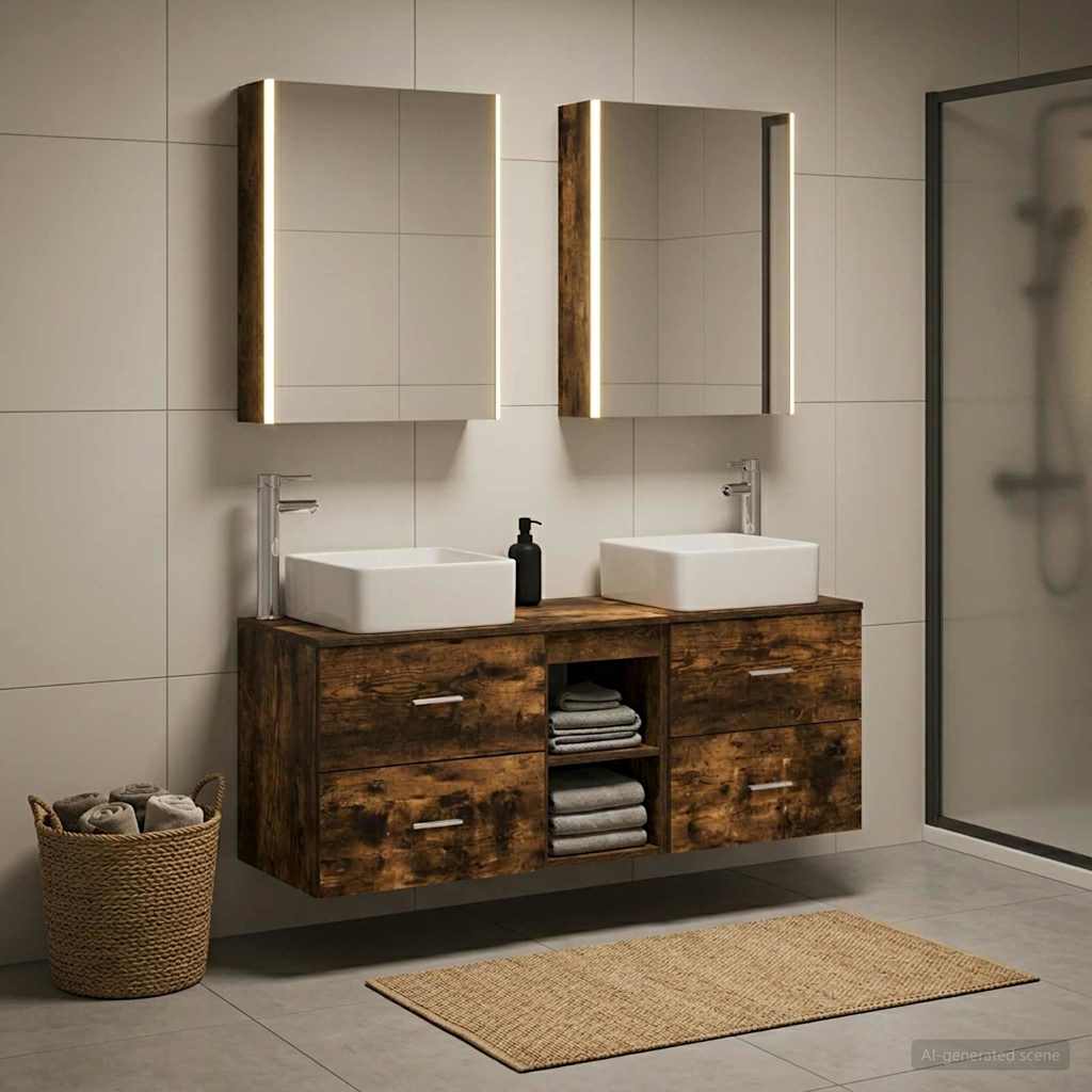vidaXL Bathroom Furniture Set 5 pcs Smoked Oak 1