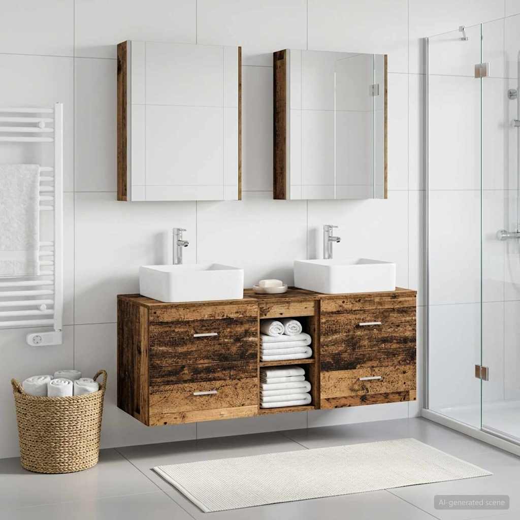 vidaXL Bathroom Furniture Set 5 pcs Old Wood Engineered Wood and Glass 4