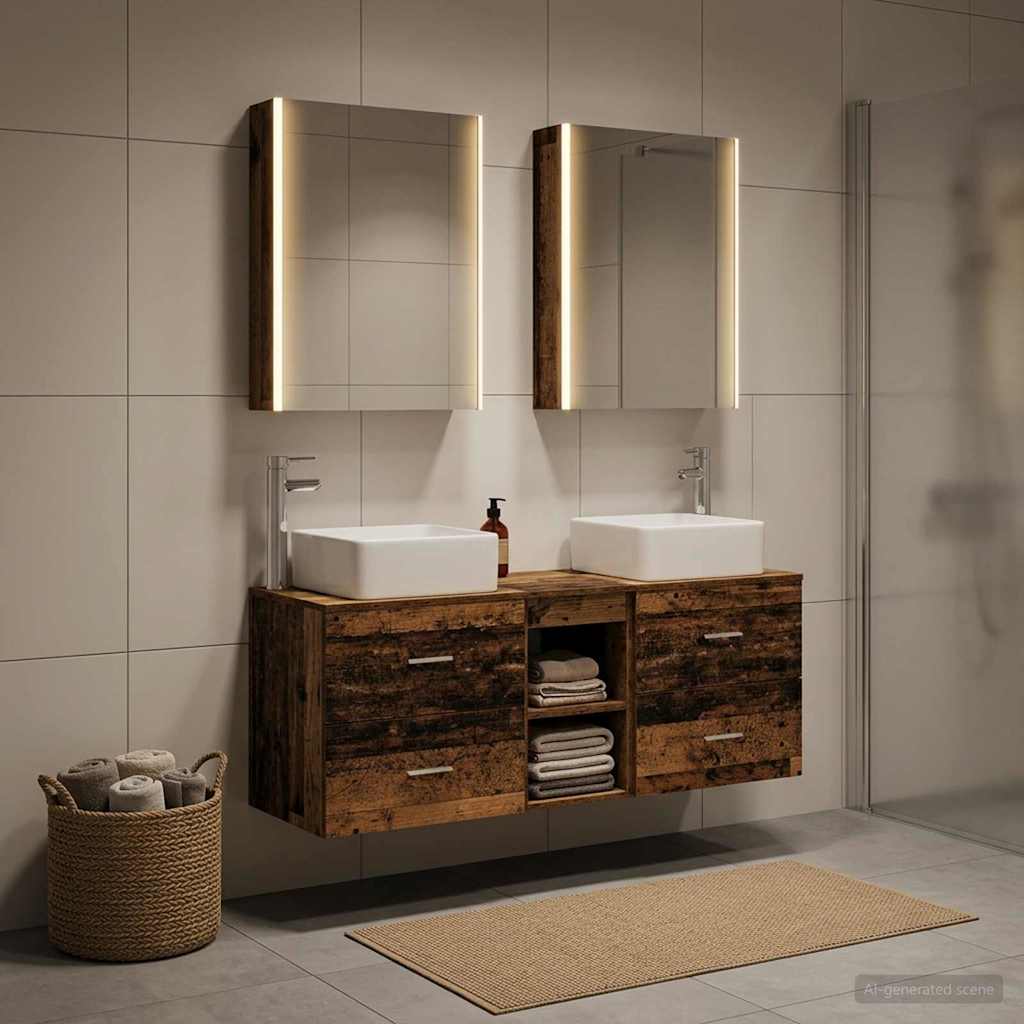 vidaXL Bathroom Furniture Set 5 pcs Old Wood Engineered Wood and Glass 1