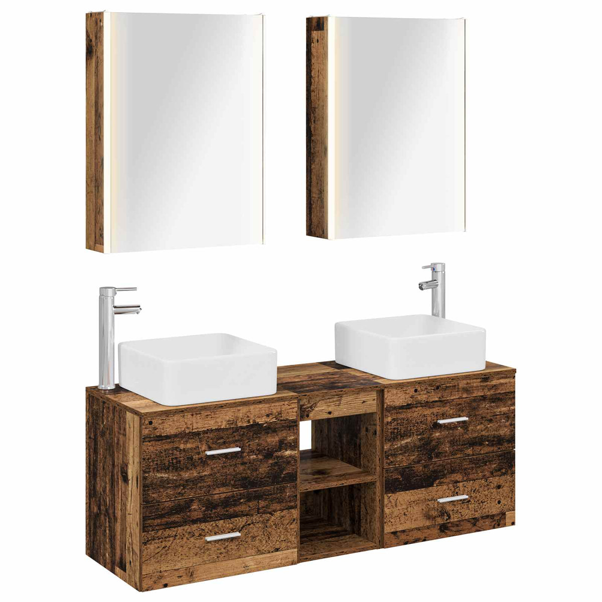 vidaXL Bathroom Furniture Set 5 pcs Old Wood Engineered Wood and Glass 2