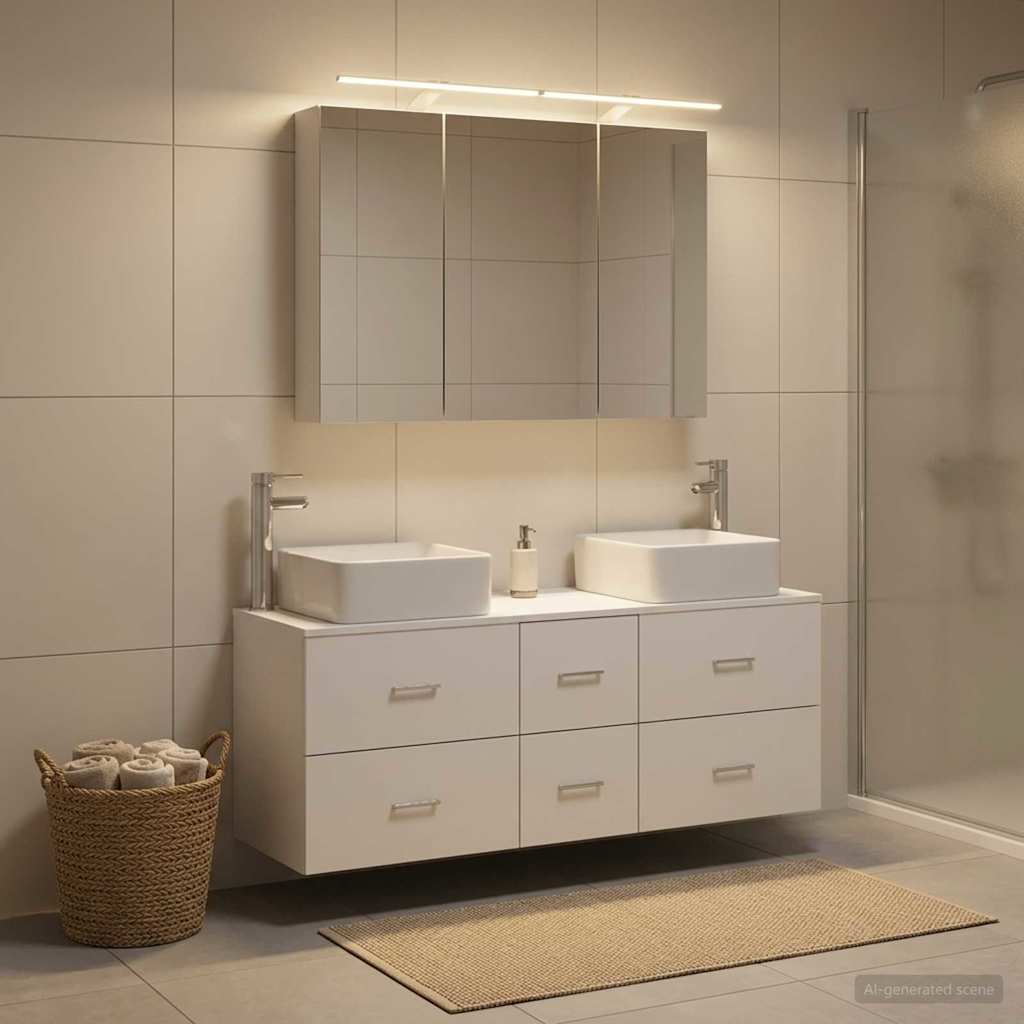 vidaXL Bathroom Furniture Set 4 pcs White Engineered Wood and Glass 4
