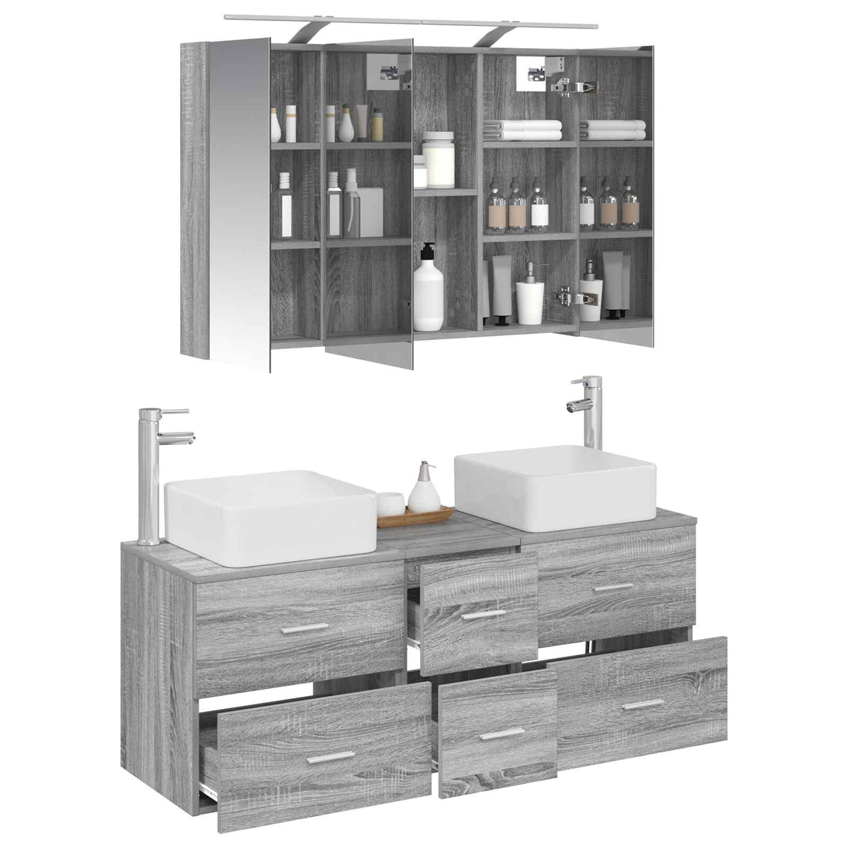 vidaXL Bathroom Furniture Set 4 pcs Grey Sonoma 3