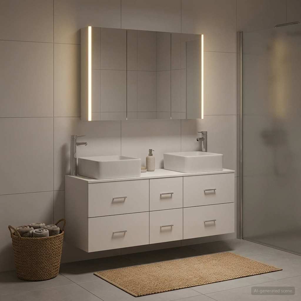 vidaXL Bathroom Furniture Set 4 pcs White Engineered Wood and Glass 4