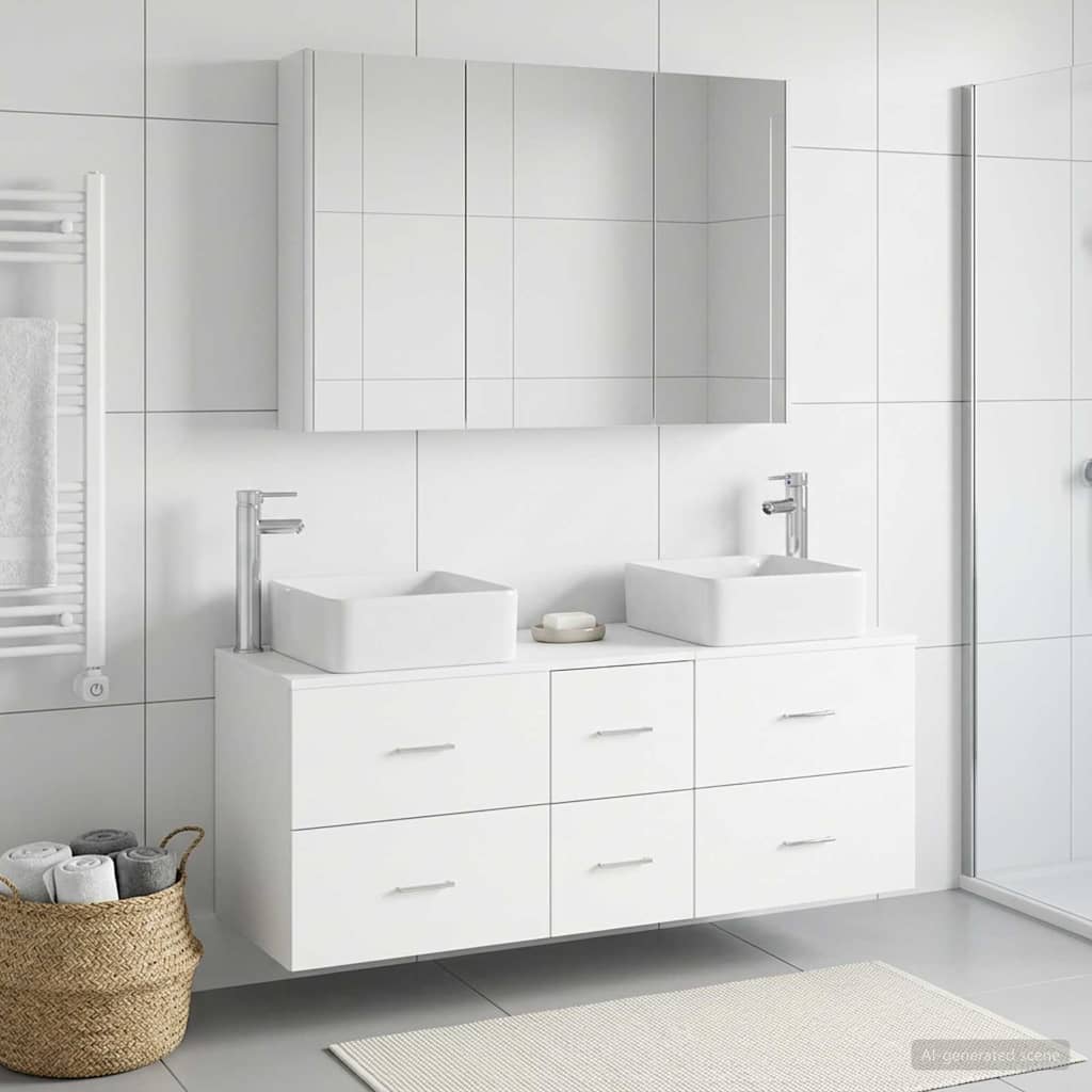 vidaXL Bathroom Furniture Set 4 pcs White Engineered Wood and Glass 1