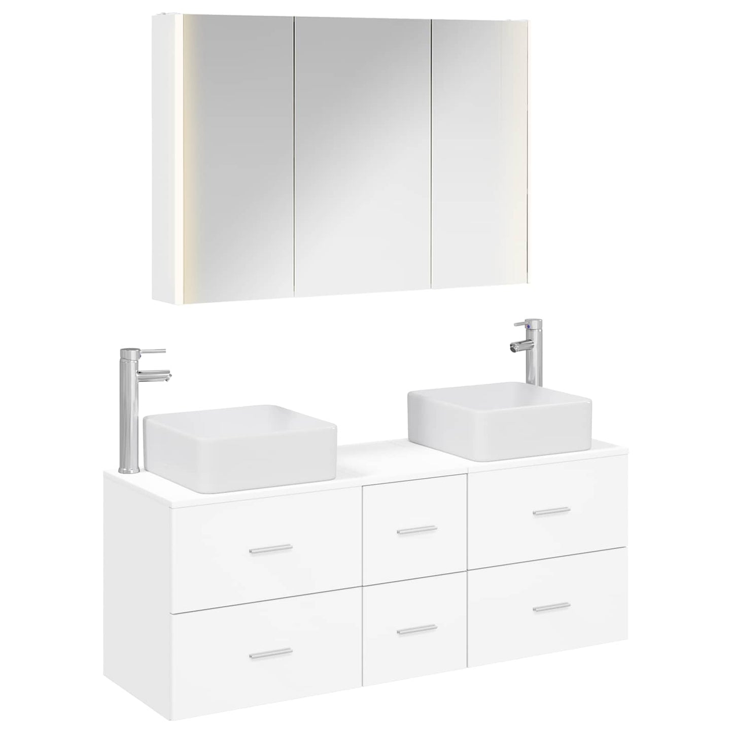 vidaXL Bathroom Furniture Set 4 pcs White Engineered Wood and Glass 2