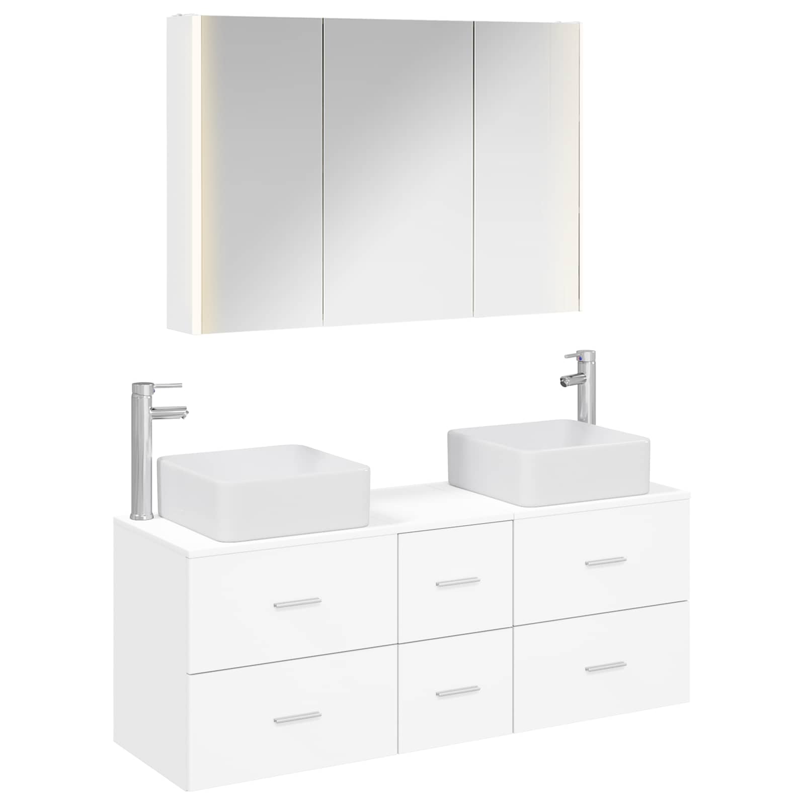 vidaXL Bathroom Furniture Set 4 pcs White Engineered Wood and Glass 2