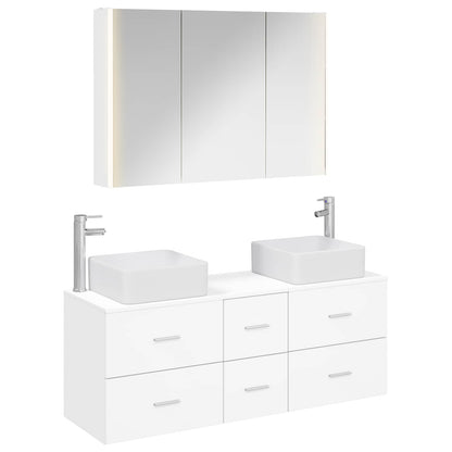 vidaXL Bathroom Furniture Set 4 pcs White Engineered Wood and Glass 2