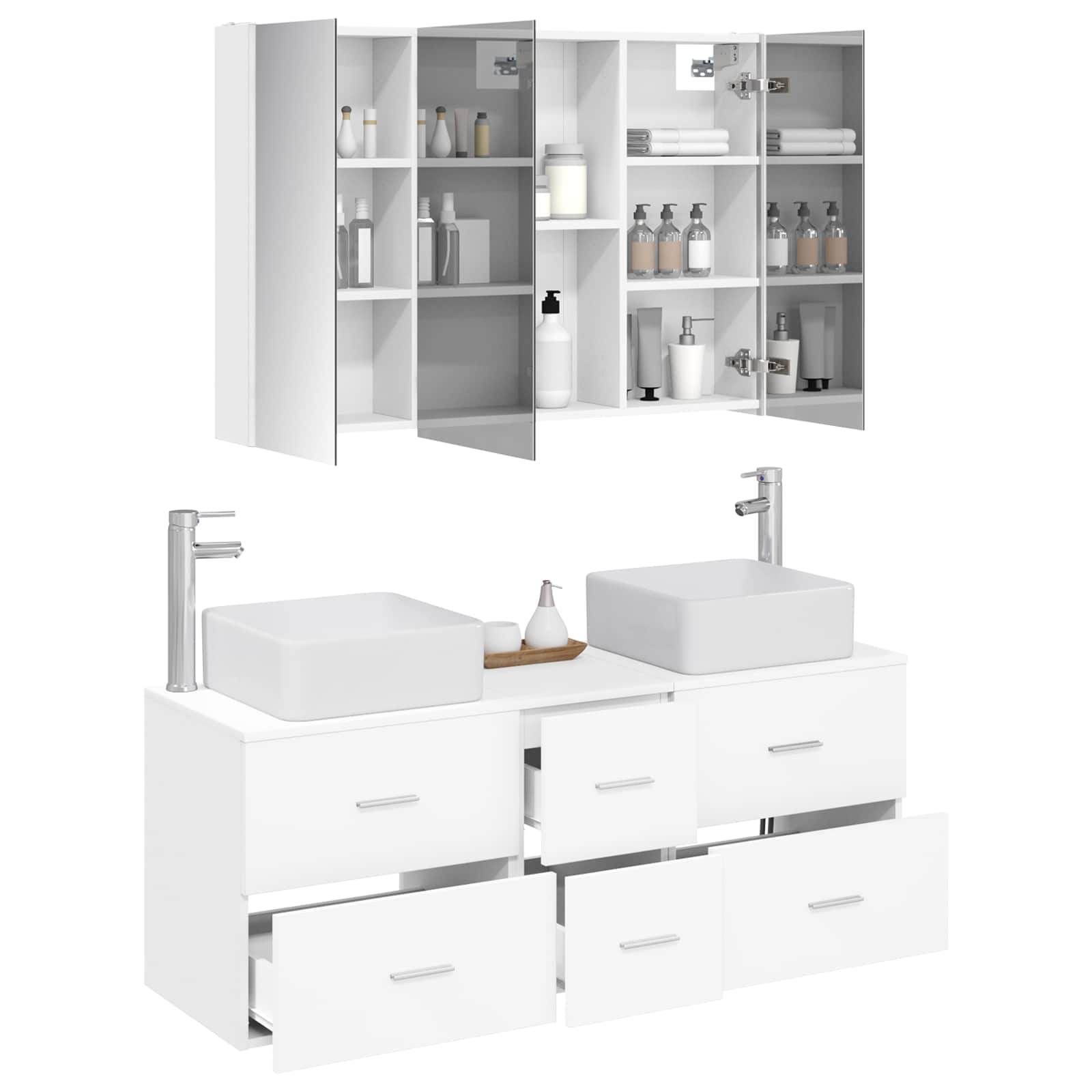 vidaXL Bathroom Furniture Set 4 pcs White Engineered Wood and Glass 3