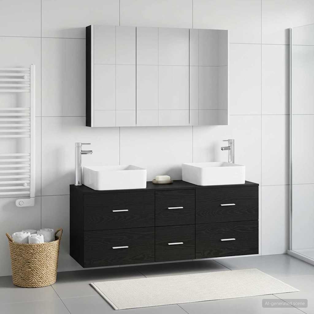 vidaXL Bathroom Furniture Set 4 pcs Black Oak 1