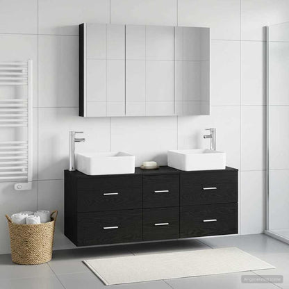 vidaXL Bathroom Furniture Set 4 pcs Black Oak 1