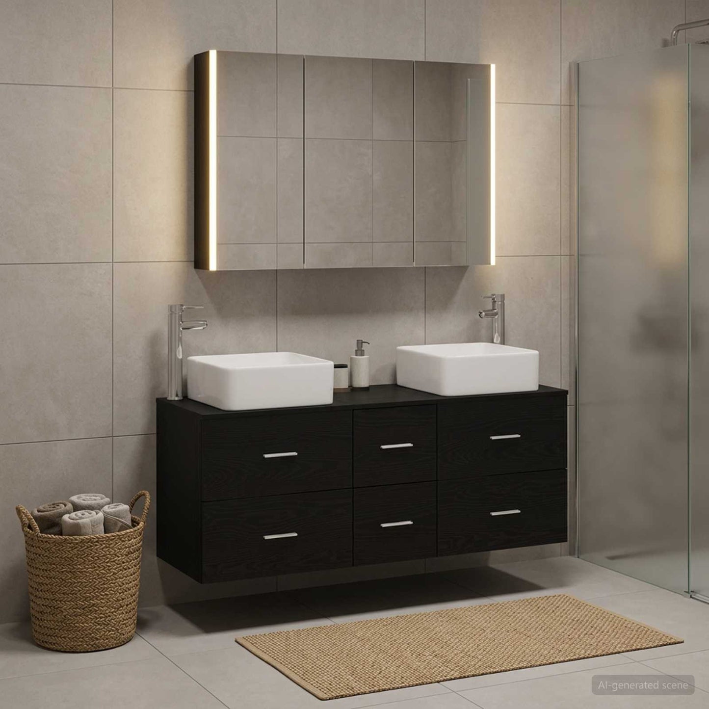 vidaXL Bathroom Furniture Set 4 pcs Black Oak 4