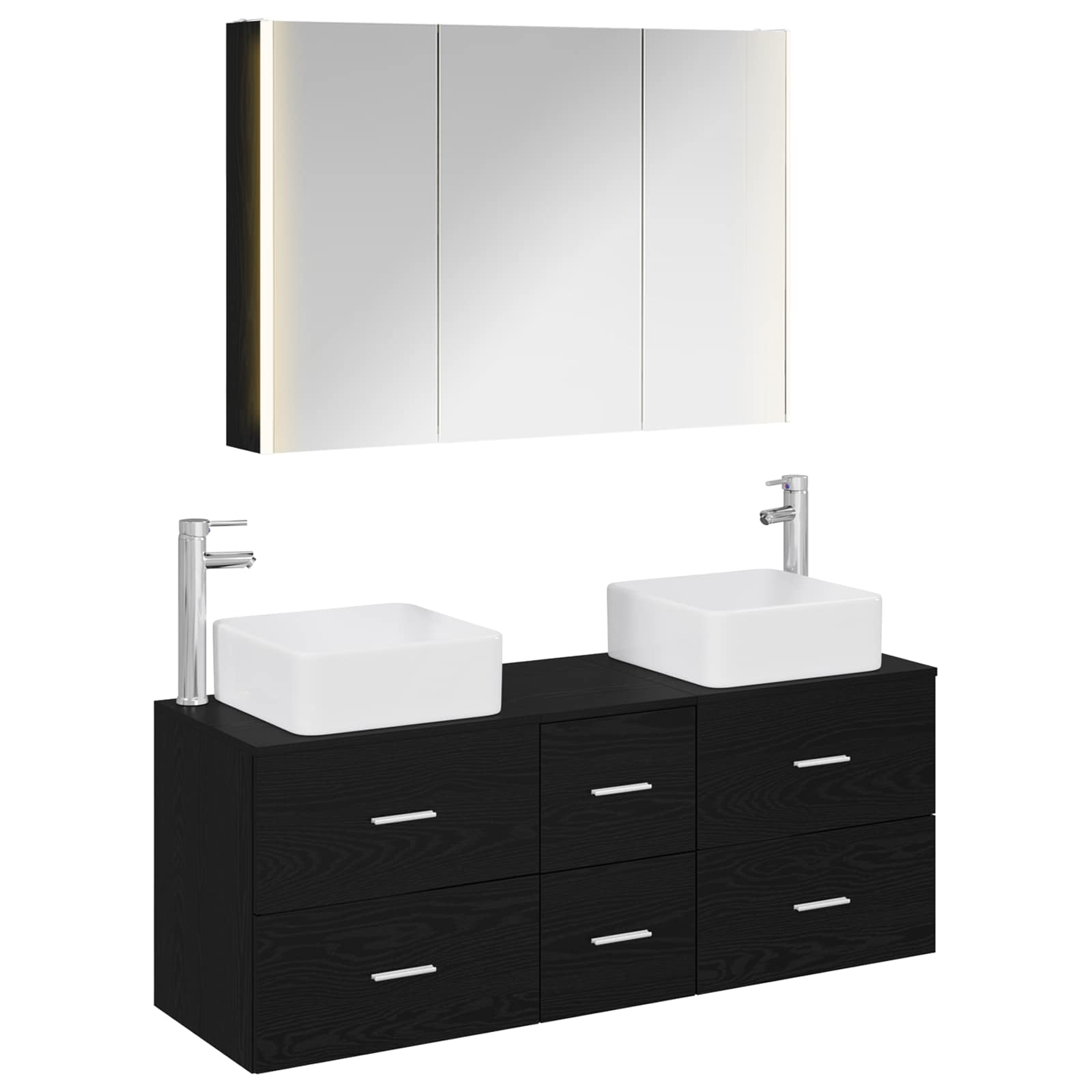 vidaXL Bathroom Furniture Set 4 pcs Black Oak 2