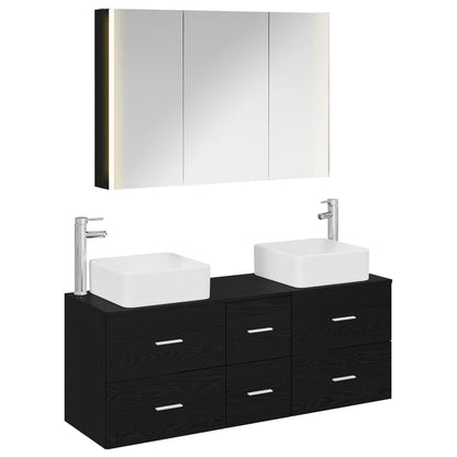 vidaXL Bathroom Furniture Set 4 pcs Black Oak 2