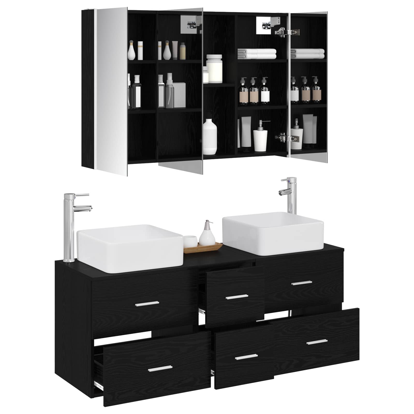 vidaXL Bathroom Furniture Set 4 pcs Black Oak 3