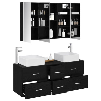 vidaXL Bathroom Furniture Set 4 pcs Black Oak 3