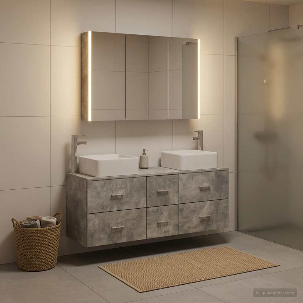vidaXL Bathroom Furniture Set 4 pcs Concrete Grey 1