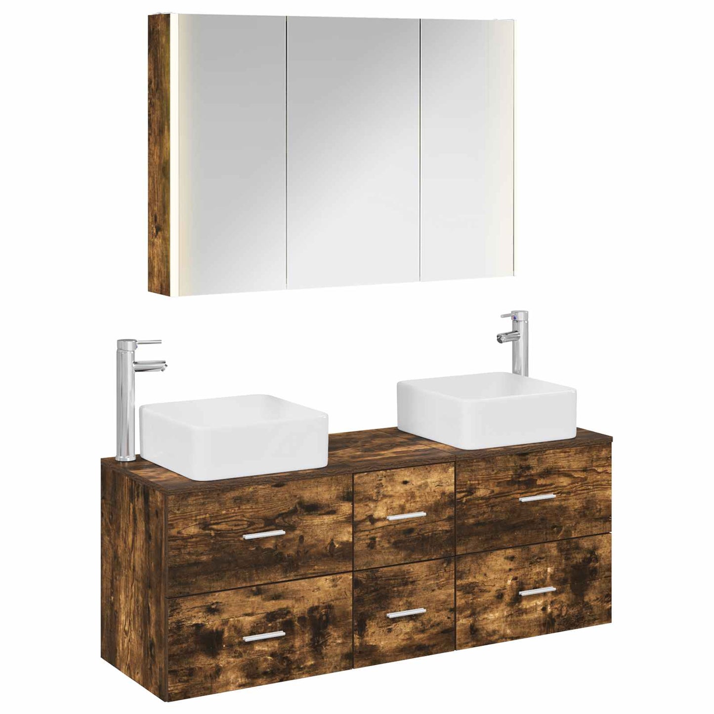 vidaXL Bathroom Furniture Set 4 pcs Smoked Oak 2