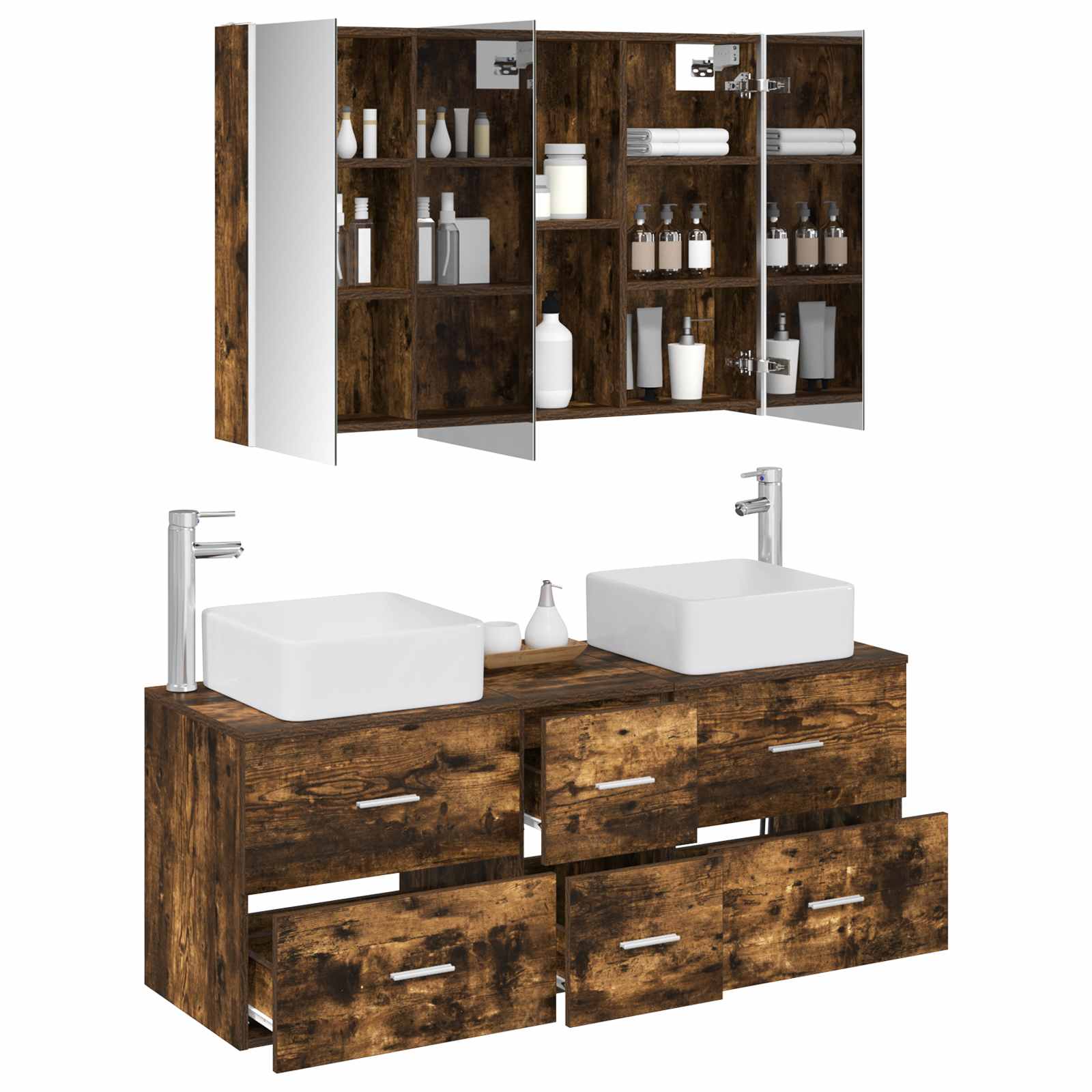 vidaXL Bathroom Furniture Set 4 pcs Smoked Oak 3