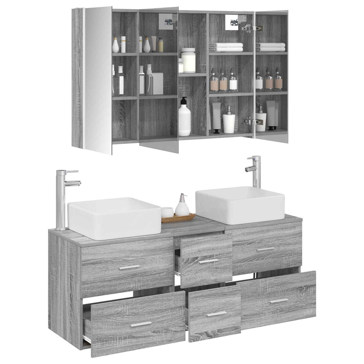 vidaXL Bathroom Furniture Set 4 pcs Grey Sonoma 3