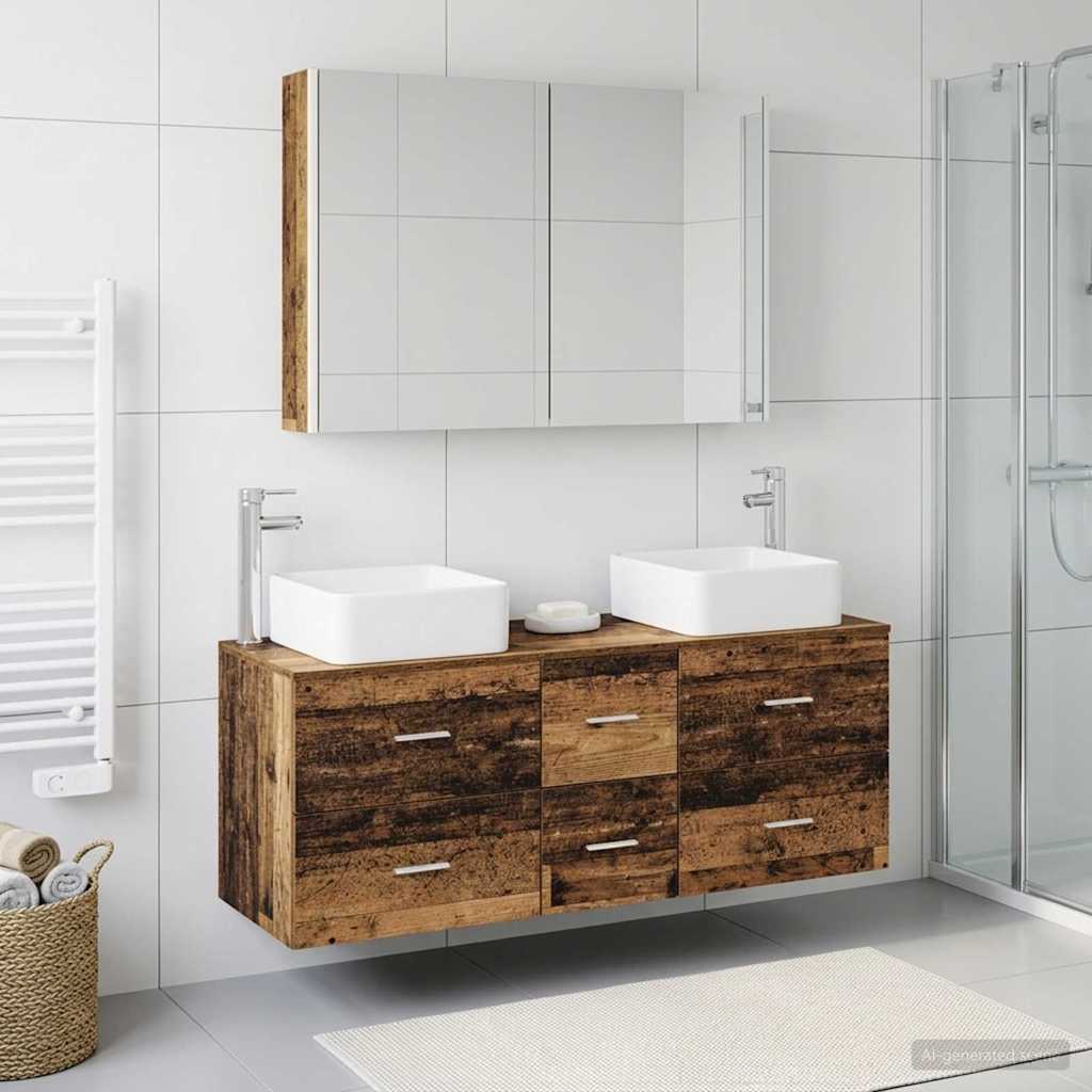 vidaXL Bathroom Furniture Set 4 pcs Old Wood Engineered Wood and Glass 1